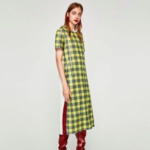 Zara Yellow and Green Plaid Midi Dress